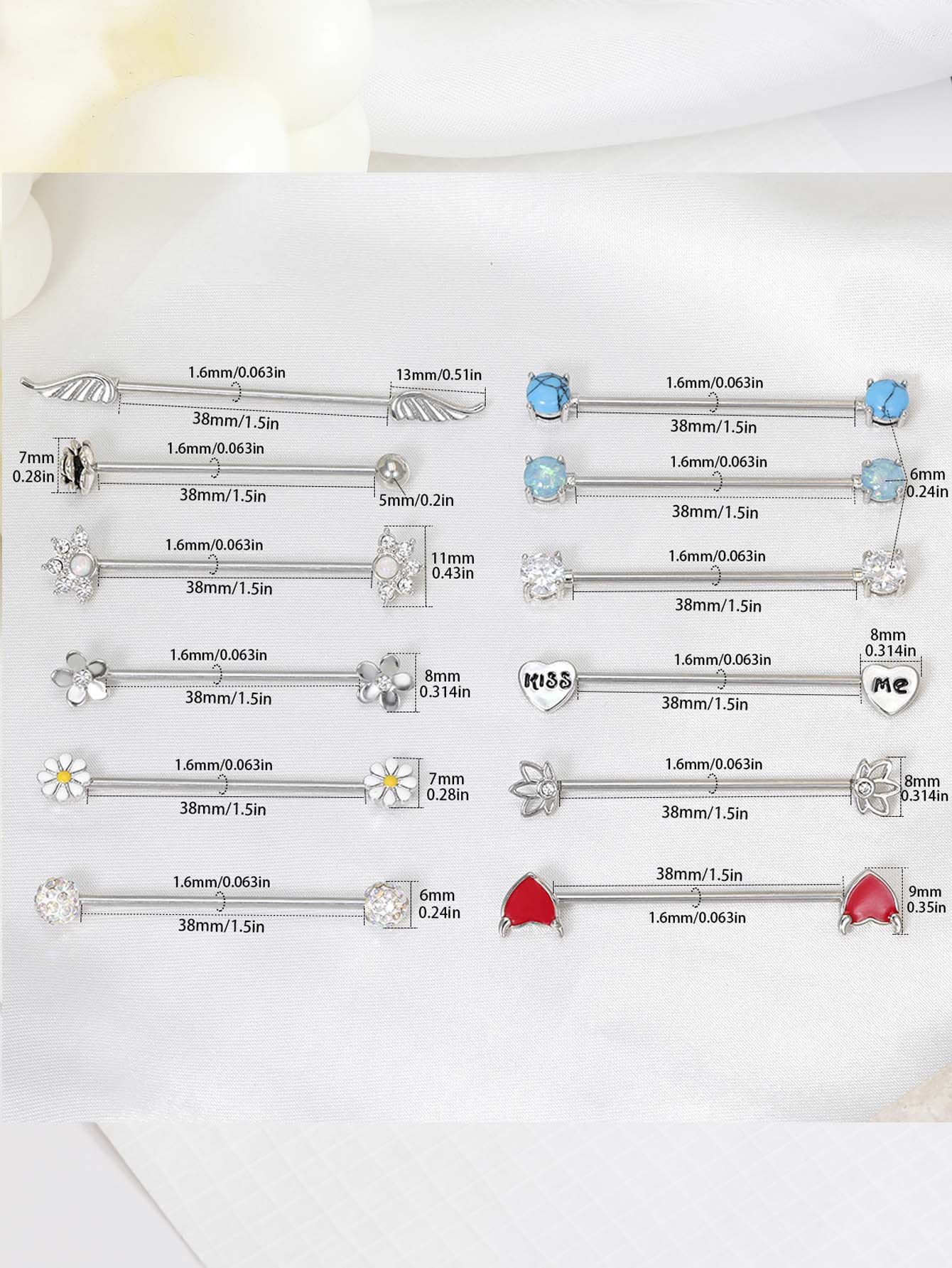 16G Arrows Hearts Industrial B - Body Jewelry Surgical Steel 评论和价格